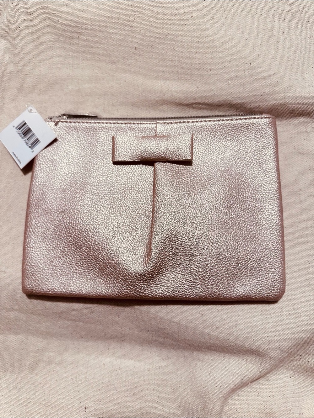 Nordstrom | Pouch | Nordstrom Metallic Rose Gold Bow Zip Pouch